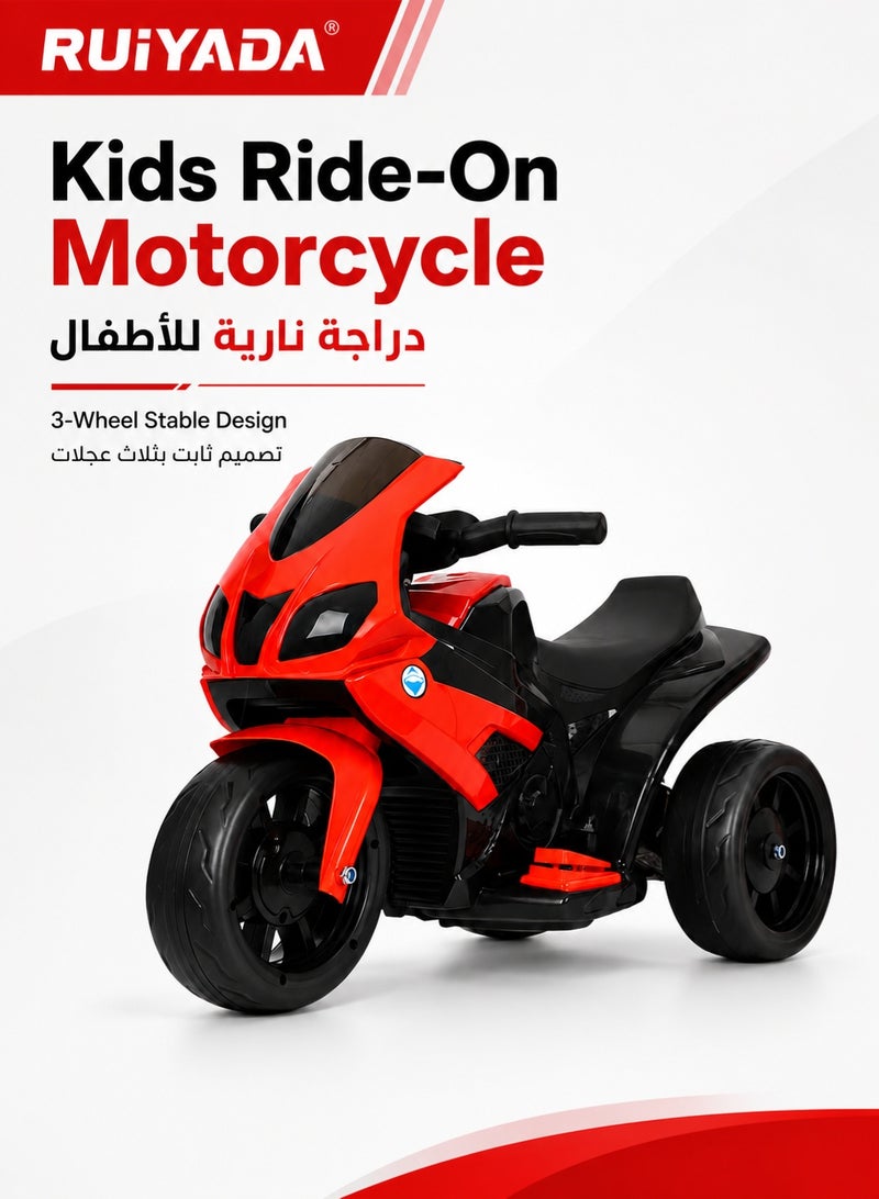 RUIYADA Kids 3-Wheel Electric Ride on Motorcycle withRear Wheel Drive Motor, Anti-Slip Wear-Resistant Tires, Rear Shock Spring and Foot Pedal, Safe Stable Outdoor Ride-on Car for Boys Girls Age 3-5 Years for Toddlers - Image 1