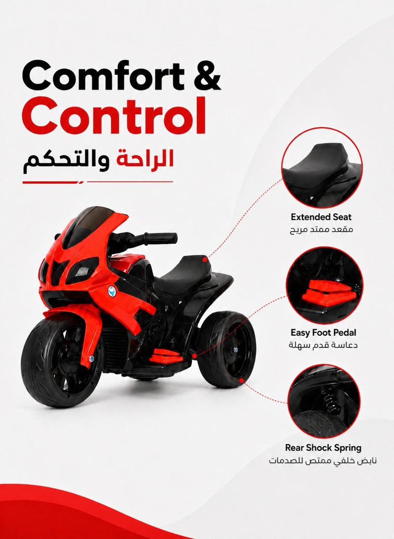RUIYADA Kids 3-Wheel Electric Ride on Motorcycle withRear Wheel Drive Motor, Anti-Slip Wear-Resistant Tires, Rear Shock Spring and Foot Pedal, Safe Stable Outdoor Ride-on Car for Boys Girls Age 3-5 Years for Toddlers - Image 3