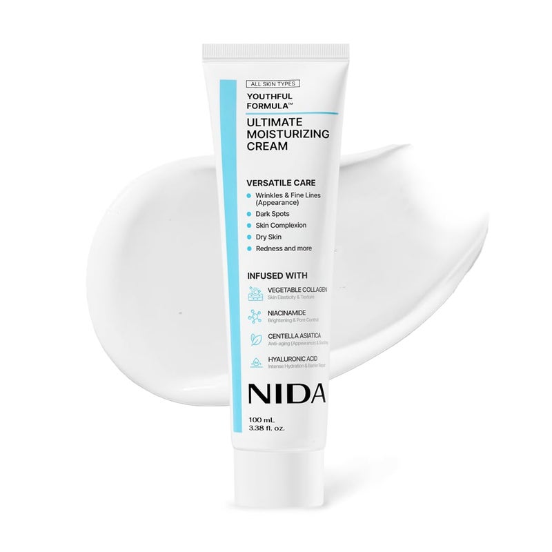 NIDA Youthful Formulaâ„¢ Ultimate Moisturizing Cream | Centella Asiatica, Niacinamide, Hyaluronic Acid, Collagen | Wrinkles, Fine Lines, Dark Spots, Dry Skin, Redness | 3.38 fl. oz., 100ml (New Formula) - Image 1