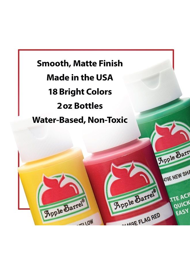 PROMOABII Matte Finish Acrylic Craft Paint Set Designed for Beginners and Artists, Non-Toxic Formula That Works on All Surfaces, 2 Fl Oz (Pack of 18), 18 Colors May Vary, Count