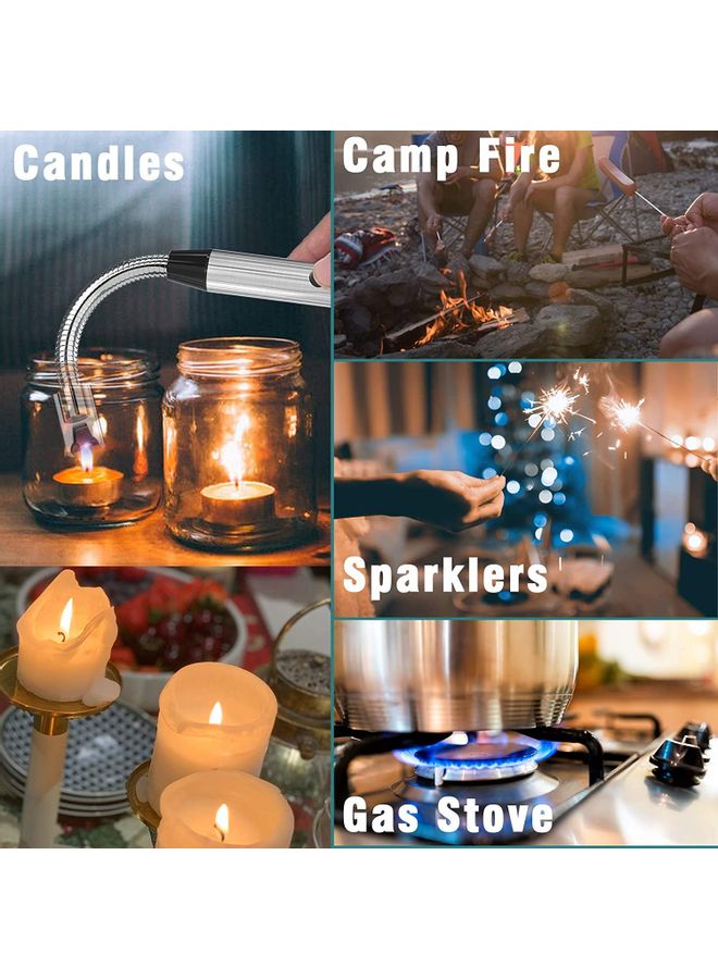 كابتن تيك ولاعة قوسية كهربائية قابلة لإعادة الشحن بزاوية 360 درجة مقاومة للرياح عديمة اللهب برقبة طويلة من النوع C مزودة بشاشة LED للبطارية ومفتاح أمان فضي 26 x 1.5 x 1.5سم - Image 3