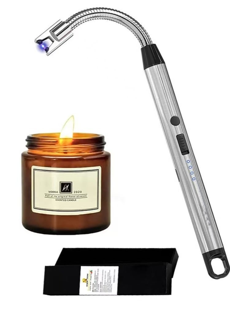 كابتن تيك ولاعة قوسية كهربائية قابلة لإعادة الشحن بزاوية 360 درجة مقاومة للرياح عديمة اللهب برقبة طويلة من النوع C مزودة بشاشة LED للبطارية ومفتاح أمان فضي 26 x 1.5 x 1.5سم - Image 1