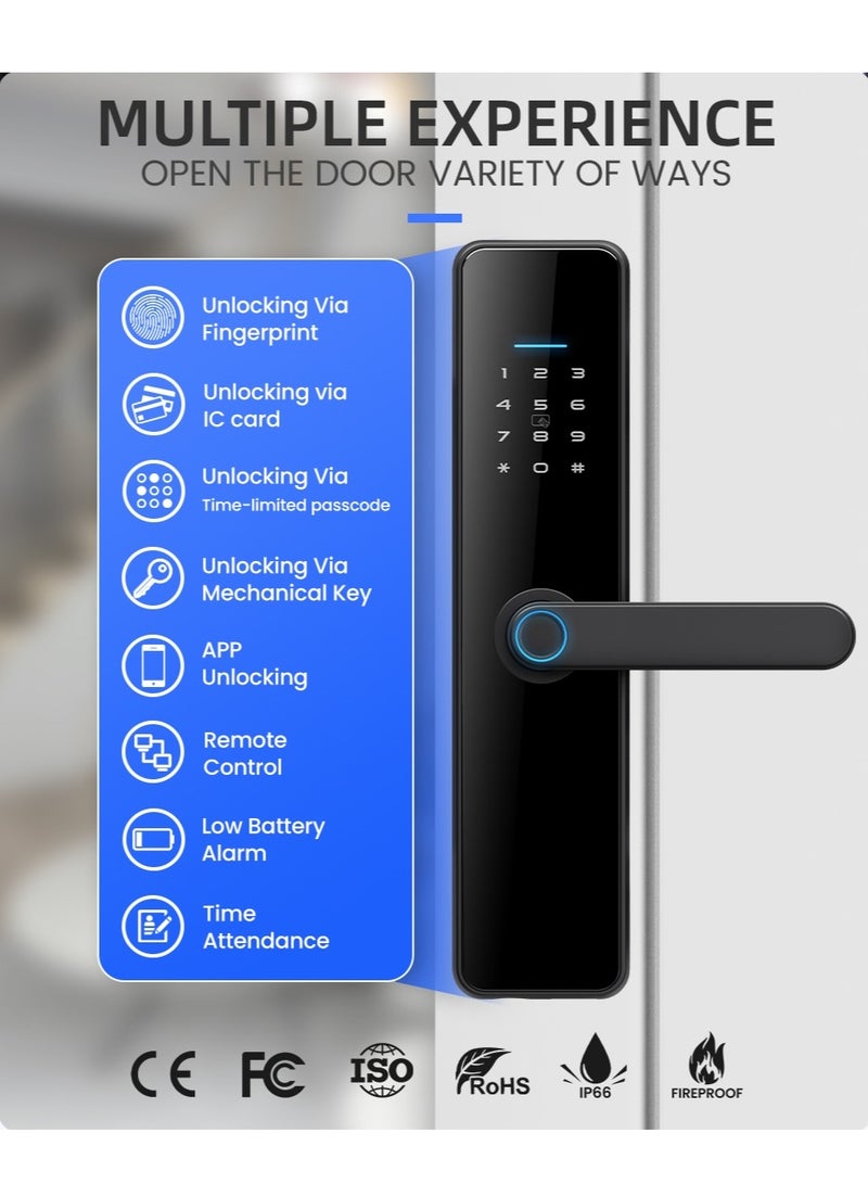 LS-C91 Smart WiFi Fingerprint Door Lock - 8 Unlock Methods | App, Bluetooth, Key, Password, Card, Combo | Secure Home Entry System (Black, TTLock version) - Image 2