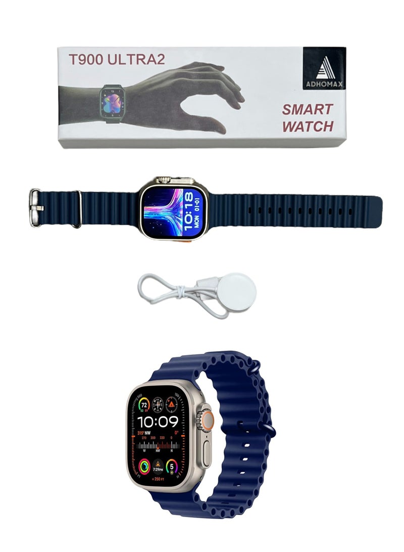adhomax New T900 Ultra 2 smart watch Elegant Design 2.2" NFC, infinite display, Fitness Tracker, Heart Rate, Bluetooth, Wireless Charging, works with IOS and android, for men and women - Image 1