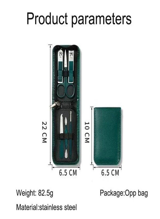 LOVHIDE Essentials 6 Pcs Manicure Set Nail Clippers, Stainless Steel Nail Scissors Grooming Kit, Acne needle, Blackhead Tool Leather Travel Case (Green and Black) - Image 2