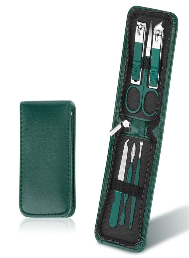 LOVHIDE Essentials 6 Pcs Manicure Set Nail Clippers, Stainless Steel Nail Scissors Grooming Kit, Acne needle, Blackhead Tool Leather Travel Case (Green and Black) - Image 1