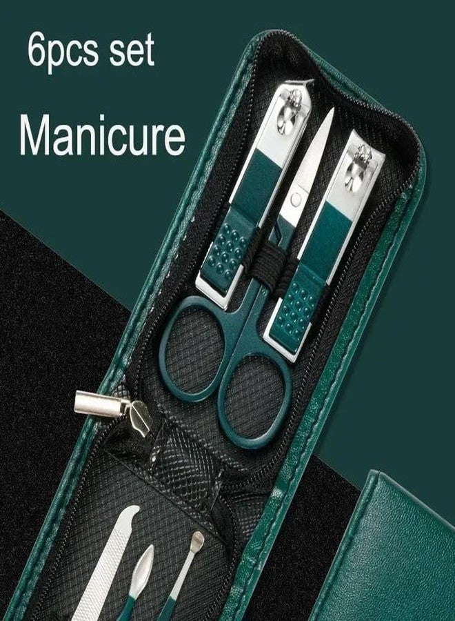LOVHIDE Essentials 6 Pcs Manicure Set Nail Clippers, Stainless Steel Nail Scissors Grooming Kit, Acne needle, Blackhead Tool Leather Travel Case (Green and Black) - Image 3