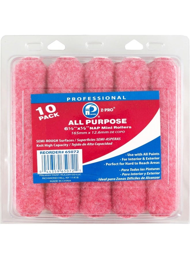 Premier 6-1/2" X 1/2" Nap All Purpose Mini Roller Cover, 10 Pack