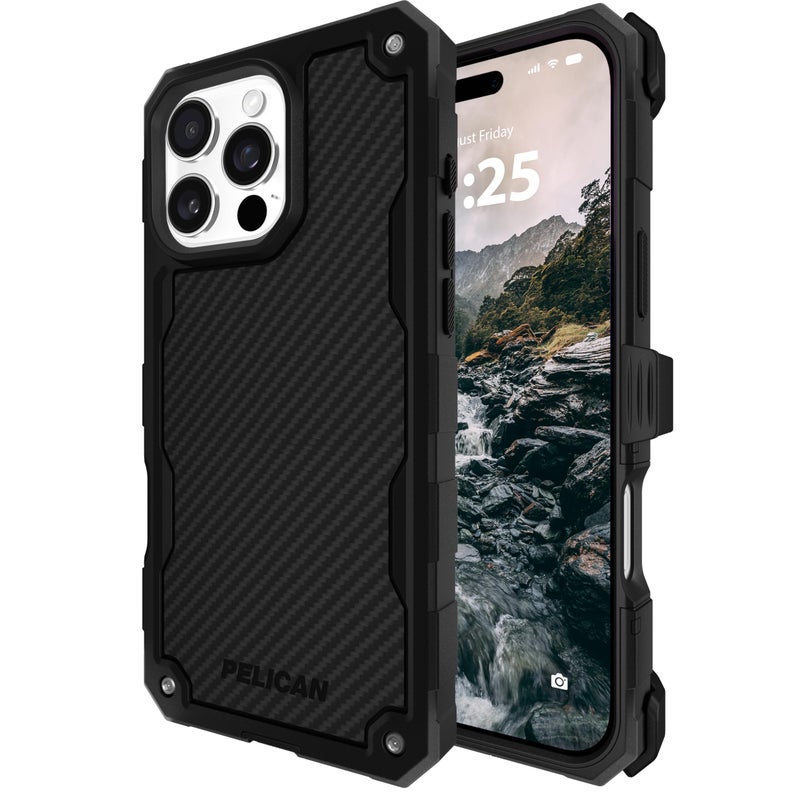 Pelican Shield iPhone 16 Pro Case Compatible with MagSafe Rugged Phone Case w 21ft MilitaryGrade Drop Protection Heavy Duty Phone Cover wBelt Clip Holster for iPhone 16 Pro Carbon - Image 2