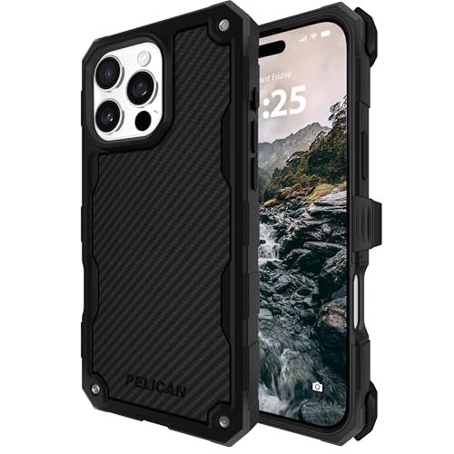 Pelican Shield iPhone 16 Pro Case Compatible with MagSafe Rugged Phone Case w 21ft MilitaryGrade Drop Protection Heavy Duty Phone Cover wBelt Clip Holster for iPhone 16 Pro Carbon - Image 1