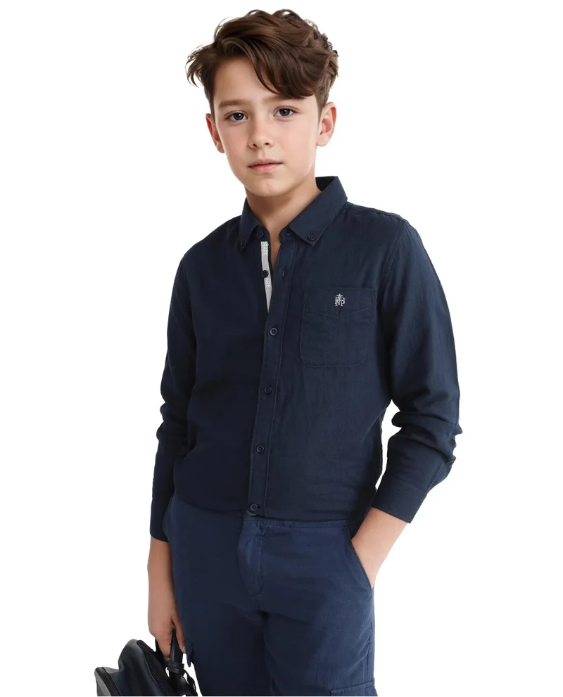 رير ونز Rare Ones Kids Layerr Ls-K Navy Cotton Full Sleeve Spread Collar Solid Shirt