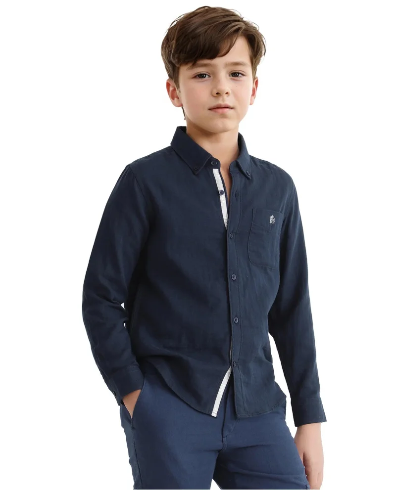 Rare Ones Rare Ones Kids Layerr Ls-K Navy Cotton Full Sleeve Spread Collar Solid Shirt