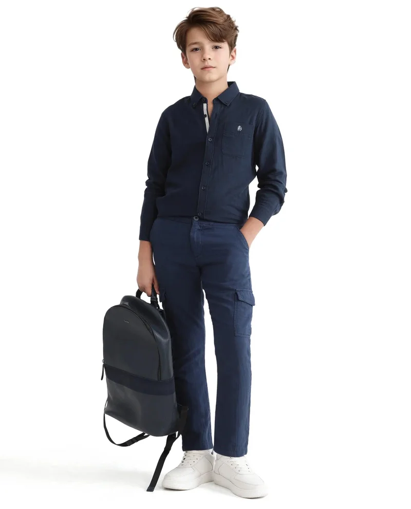 رير ونز Rare Ones Kids Layerr Ls-K Navy Cotton Full Sleeve Spread Collar Solid Shirt