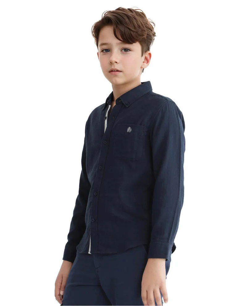 Rare Ones Rare Ones Kids Layerr Ls-K Navy Cotton Full Sleeve Spread Collar Solid Shirt