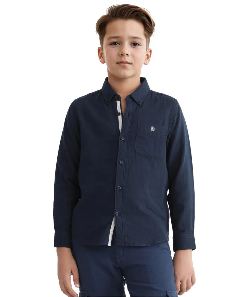 Rare Ones Rare Ones Kids Layerr Ls-K Navy Cotton Full Sleeve Spread Collar Solid Shirt