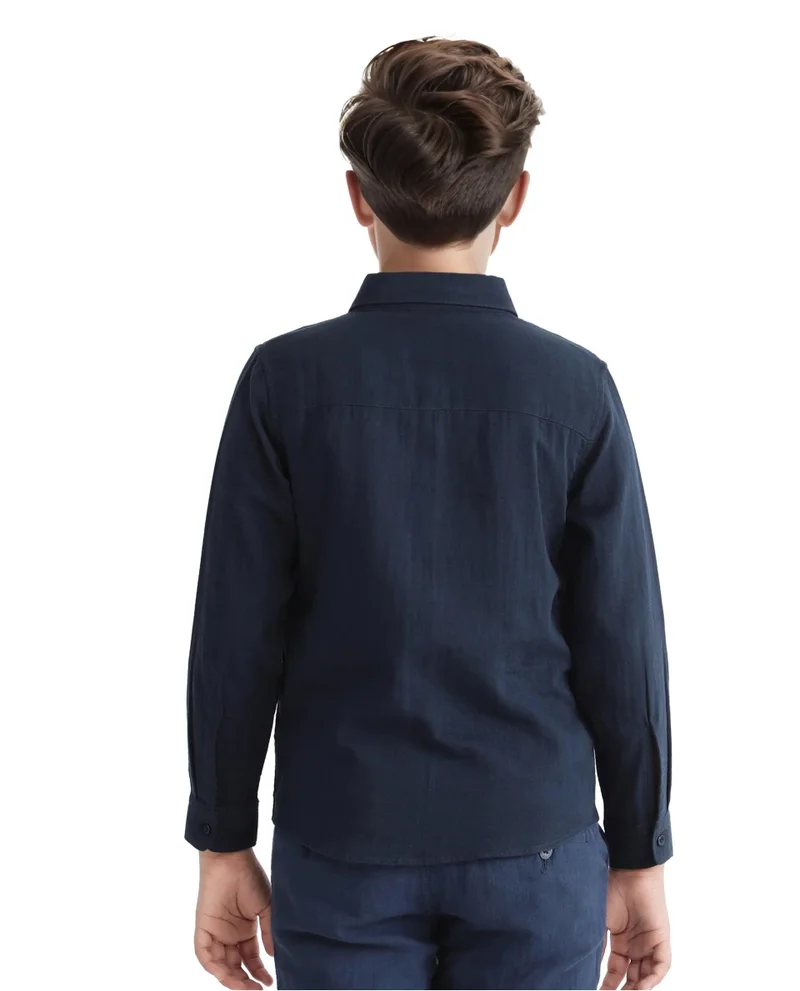Rare Ones Rare Ones Kids Layerr Ls-K Navy Cotton Full Sleeve Spread Collar Solid Shirt