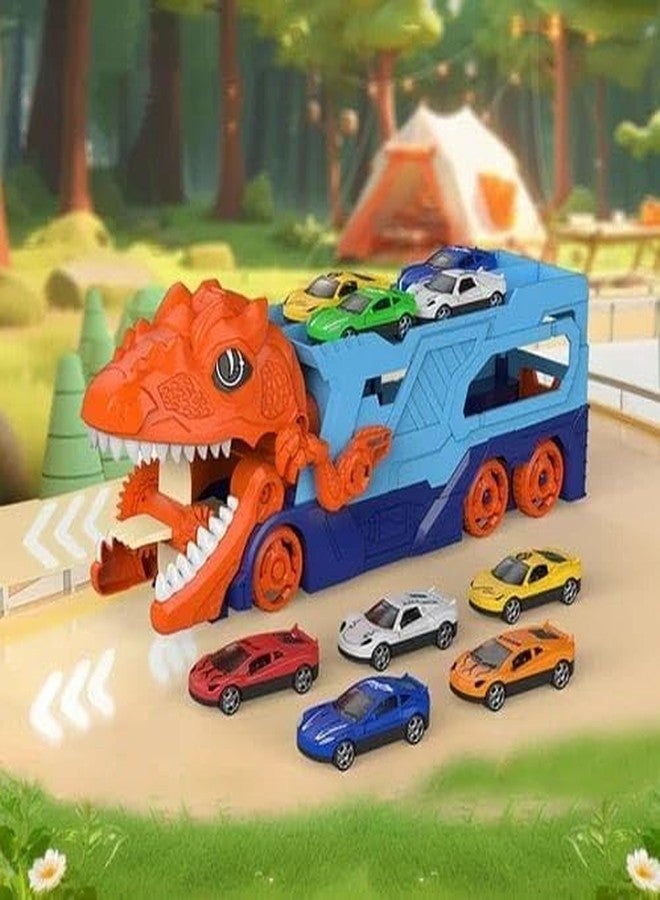 Spindoo Dino Parking Lot Transporter Truck Toy with Lights & Sounds | Dinosaur Car Carrier Playset with 2 Mini Racing Cars | Car Transport Truck Toy for Kids (Pack 1 Random Colour) - Image 5