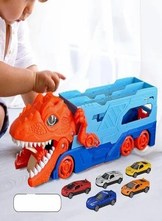 Spindoo Dino Parking Lot Transporter Truck Toy with Lights & Sounds | Dinosaur Car Carrier Playset with 2 Mini Racing Cars | Car Transport Truck Toy for Kids (Pack 1 Random Colour) - Image 2
