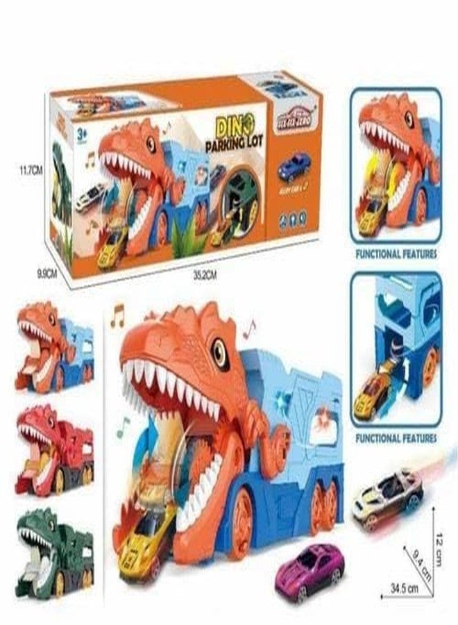 Spindoo Dino Parking Lot Transporter Truck Toy with Lights & Sounds | Dinosaur Car Carrier Playset with 2 Mini Racing Cars | Car Transport Truck Toy for Kids (Pack 1 Random Colour) - Image 3
