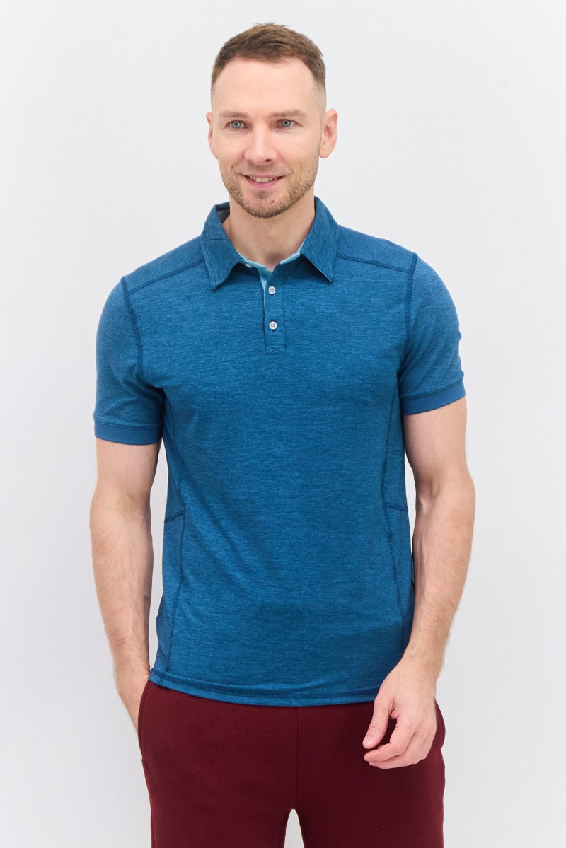 MOTION Men Sportswear Fit Short Sleeve Tennis Polo Shirt, Teal Blue Heather - Image 1