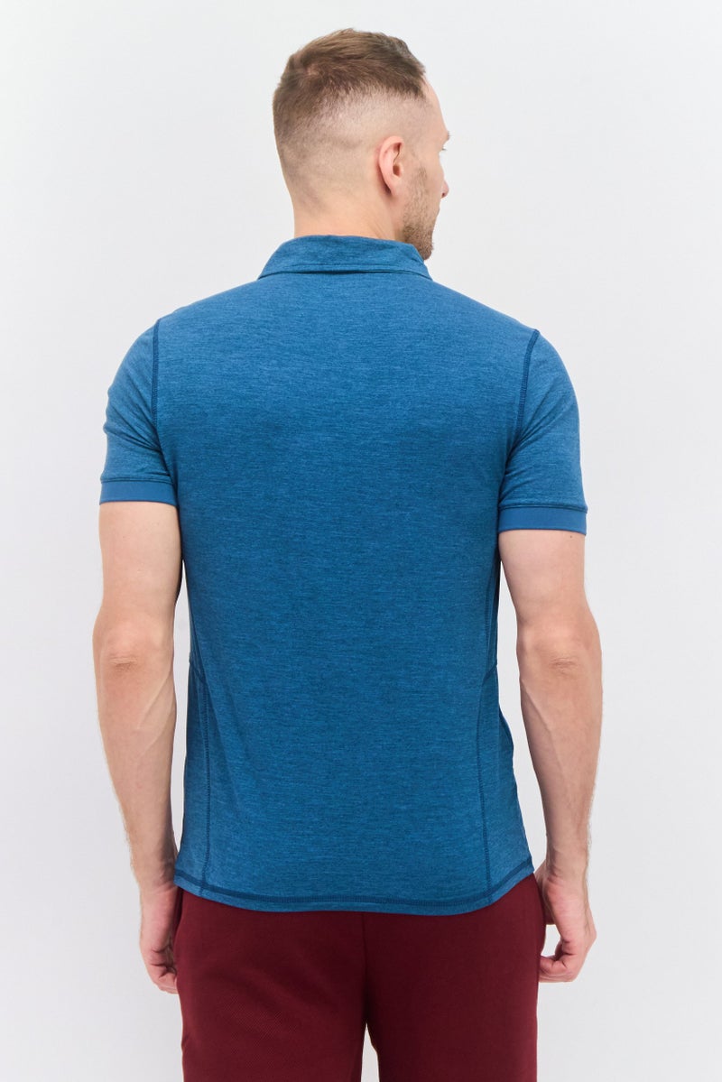 MOTION Men Sportswear Fit Short Sleeve Tennis Polo Shirt, Teal Blue Heather - Image 3