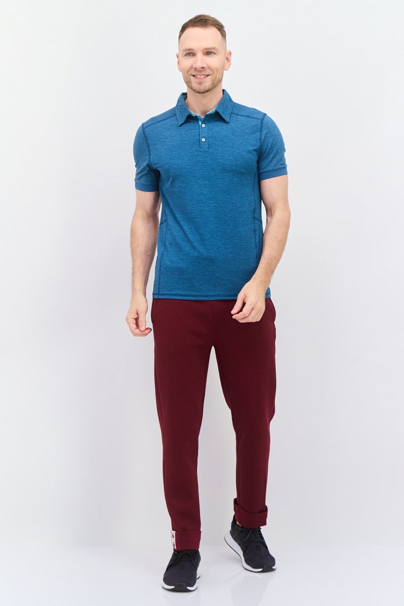 MOTION Men Sportswear Fit Short Sleeve Tennis Polo Shirt, Teal Blue Heather - Image 2