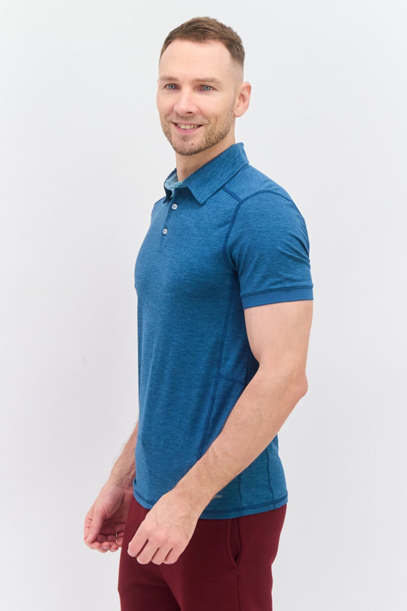 MOTION Men Sportswear Fit Short Sleeve Tennis Polo Shirt, Teal Blue Heather - Image 4