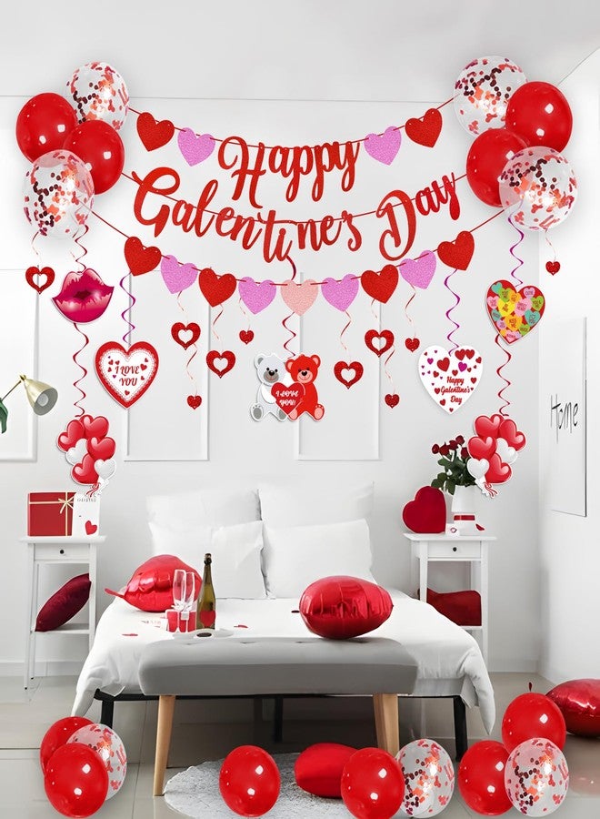 مون بوت زينة حفلات عيد الصداقة النسائية للمنزل: بالونات على شكل قلب معلقة ولافتات "عيد صداقة سعيد"، طقم قوس بالونات وردي وأحمر وأبيض لتزيين الحفلات (بدون مضخة هواء) - Image 4