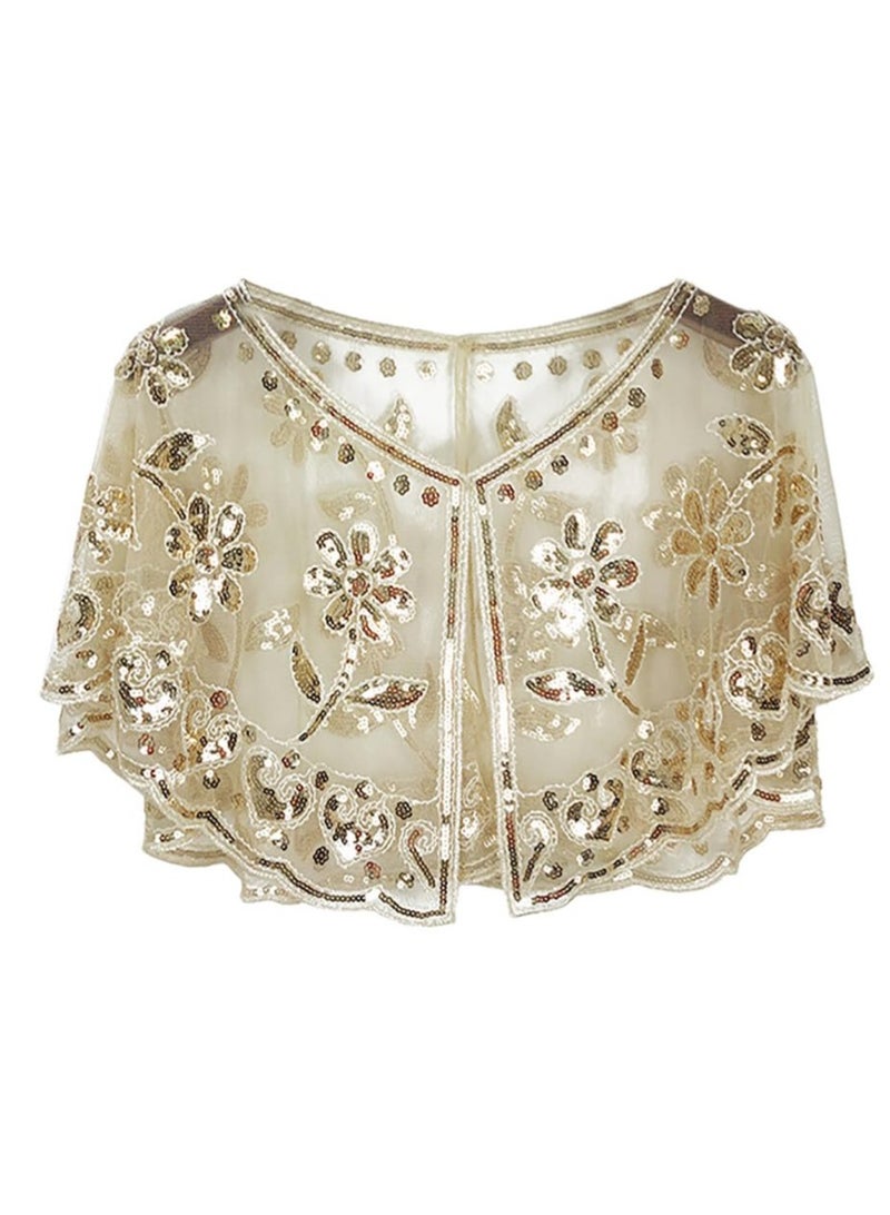 Excefore Women’s Shawl Wraps, Sequin Beaded Art Deco Evening Cape Women's 1920s Shawl Wedding Party Shawl Scarf Retro Gatsby Bridal Wedding Party Costume Accessories Short Shiny Cover Ups - Image 1