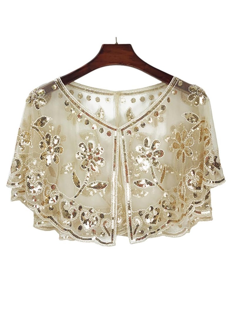 Excefore Women’s Shawl Wraps, Sequin Beaded Art Deco Evening Cape Women's 1920s Shawl Wedding Party Shawl Scarf Retro Gatsby Bridal Wedding Party Costume Accessories Short Shiny Cover Ups - Image 3