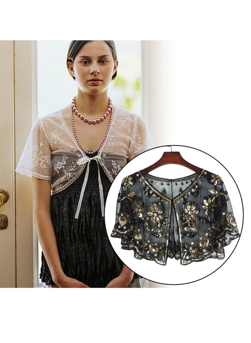 Excefore Women’s Shawl Wraps, Sequin Beaded Art Deco Evening Cape Women's 1920s Shawl Wedding Party Shawl Scarf Retro Gatsby Bridal Wedding Party Costume Accessories Short Shiny Cover Ups - Image 5