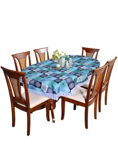 Kuber Industries Kuber Industries Multi Check Printed Oval Shape PVC Spillproof, Waterproof, Antislip, Wipe Clean 6 Seater Table Cover with White Lace Border, 60"x90" (Multicolor)  - Image 1