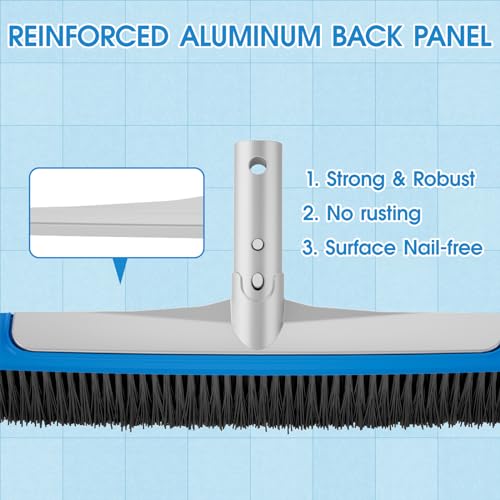 TidyMister Pool Brush 17.5'' Heavy Duty Swimming Pool Brushes for Cleaning Pool Walls & Tiles & Floors & Corners Scrub Brush Head Reinforced Aluminum Back - Image 3