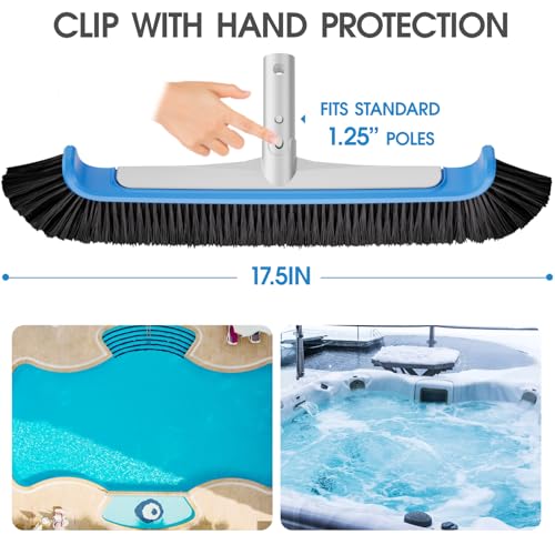TidyMister Pool Brush 17.5'' Heavy Duty Swimming Pool Brushes for Cleaning Pool Walls & Tiles & Floors & Corners Scrub Brush Head Reinforced Aluminum Back - Image 5