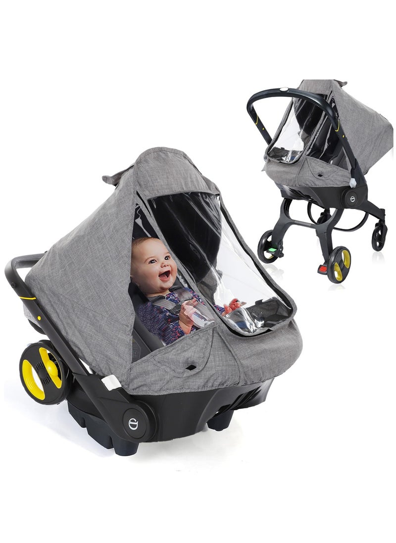XiuWoo Windproof Waterproof Foldable Universal Car Seat Rain Cover, Baby Carrier Rain cover, Infant Car Seat Weather Shield with Zipper Door, Side Ventilation, Clear Window  - Image 2