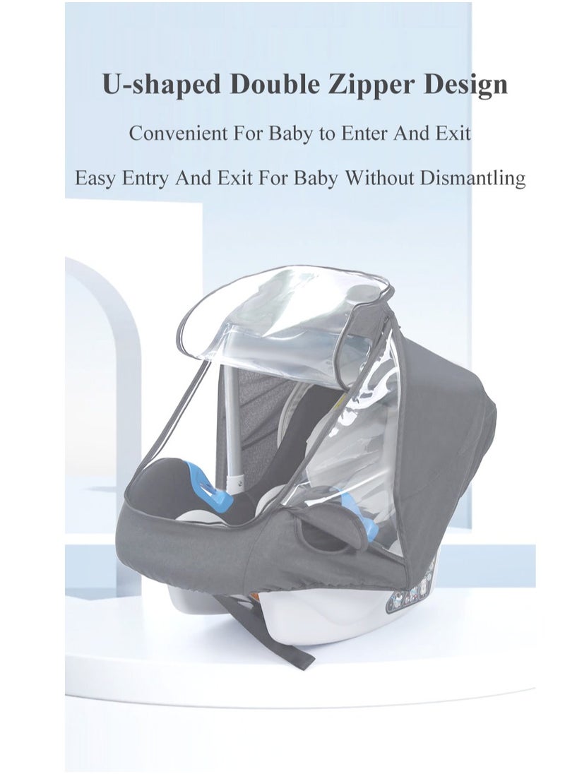 XiuWoo Windproof Waterproof Foldable Universal Car Seat Rain Cover, Baby Carrier Rain cover, Infant Car Seat Weather Shield with Zipper Door, Side Ventilation, Clear Window  - Image 5