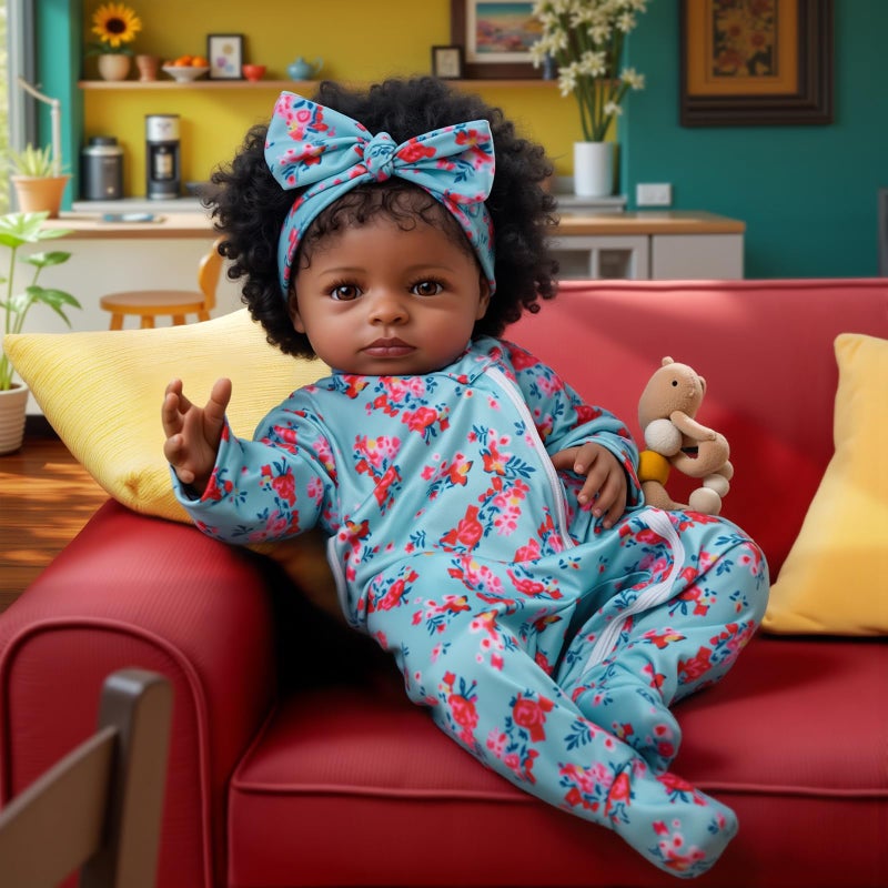 ADFO Lifelike Reborn Baby Dolls 18 inch Realistic Black Girl Newborn Real Life Baby Girl Dolls Soft Vinyl Baby Dolls with Clothes and Toy Gift for Kids Age 3 - Image 3