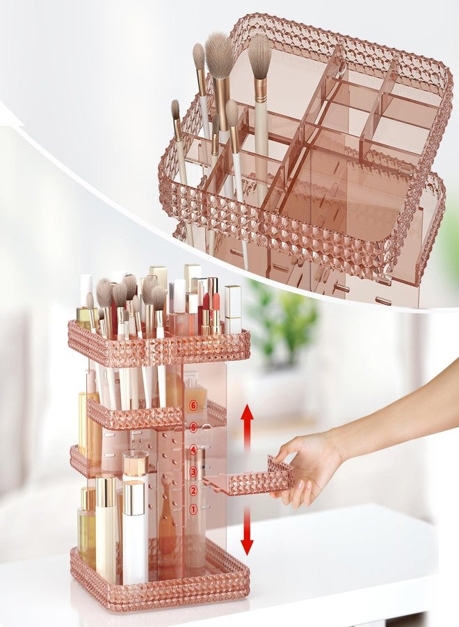BOCONY Rotating Makeup Organizer, Large Capacity Cosmetic Display Case, Acrylic Skincare Organizer with Makeup Brush, Makeup Storage Organizer for Dresser Countertop and Bathroom Vanity - Pink - Image 5