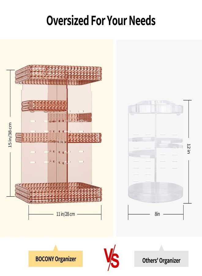 BOCONY Rotating Makeup Organizer, Large Capacity Cosmetic Display Case, Acrylic Skincare Organizer with Makeup Brush, Makeup Storage Organizer for Dresser Countertop and Bathroom Vanity - Pink - Image 4
