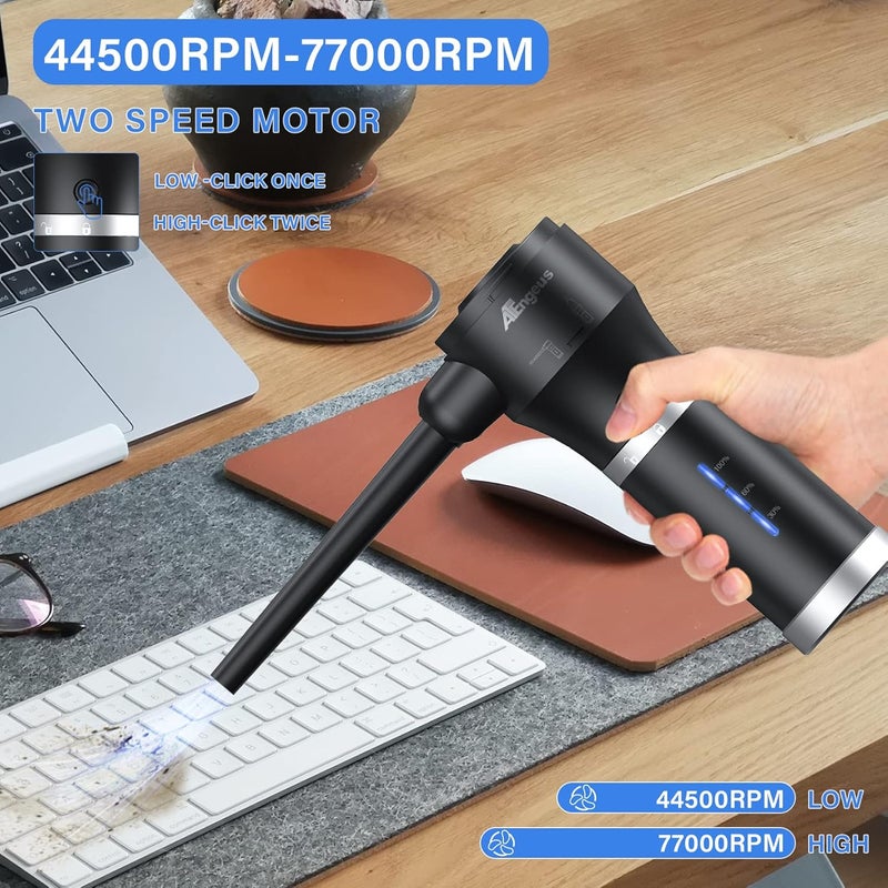 ATEngeus Compressed Air Duster & Vacuum, 77000 RPM Cordless Air Duster, 3 in1 Air Blower, Detachable Battery, Replaces for Air Cans, Keyboard Cleaner, Vacuum Cleaner for pc - Image 3