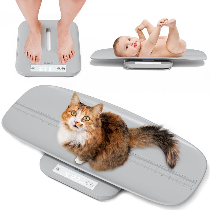 GROWNSY Multifunctional Baby Pet Scale Weigh Up to 330lbs Digital with Hold Function Height Measurement 5 Units LED Screen Grey 