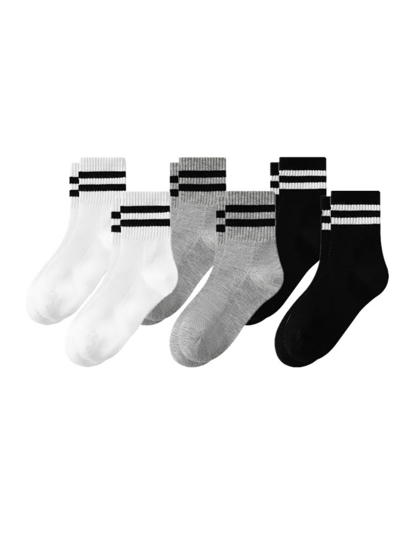 6 Pairs Casual Striped Socks For Kids, Breathable Soft Comfortable Socks For Summer （ages 6-10 Years） - Image 1