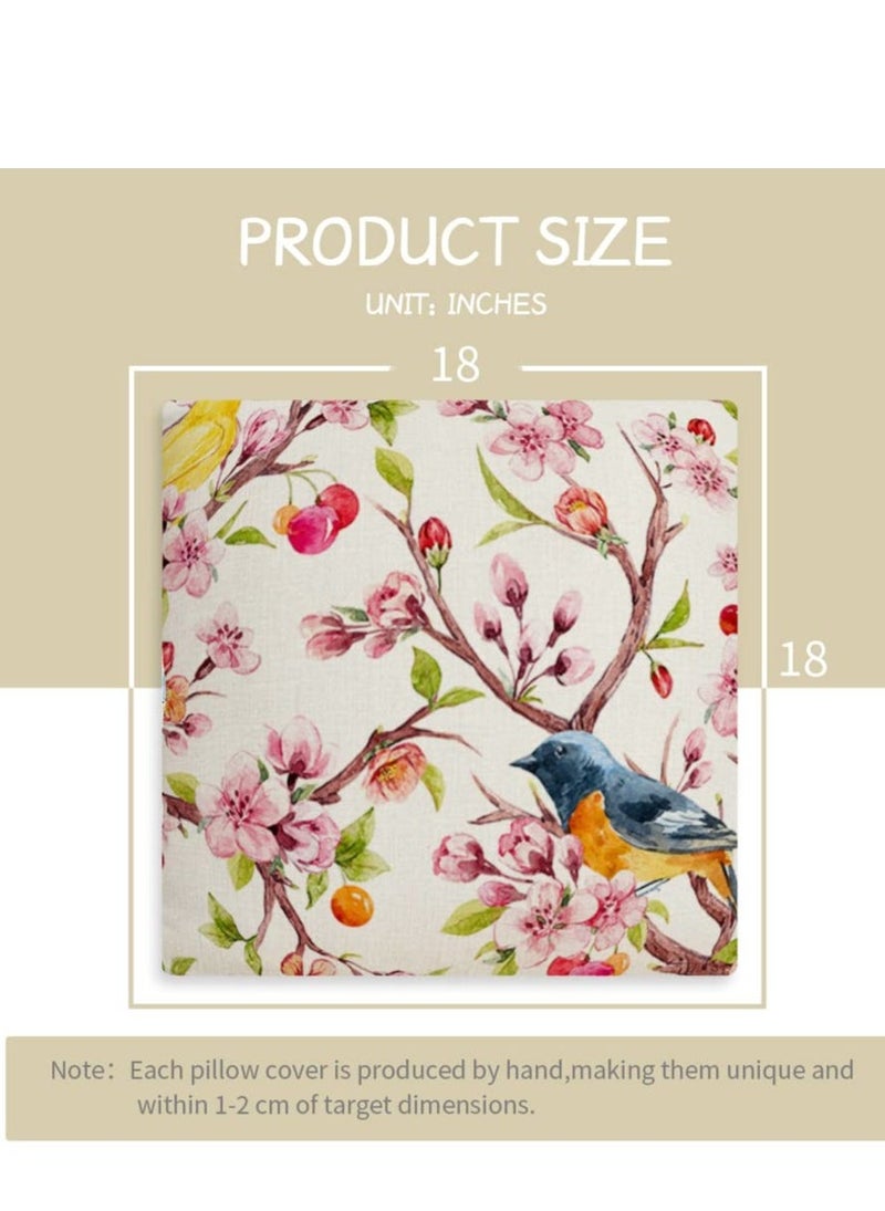 Spring Floral Linen Pillowcase, a Set of 4 Pillowcases for Sofa Sofa Living Room, Home Decor Sofa Digital Printing Home Furnishing Cushion Cover - Image 4