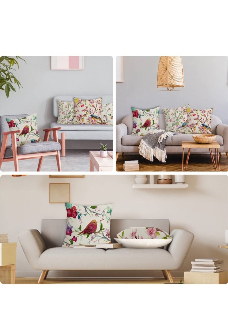 Spring Floral Linen Pillowcase, a Set of 4 Pillowcases for Sofa Sofa Living Room, Home Decor Sofa Digital Printing Home Furnishing Cushion Cover - Image 2