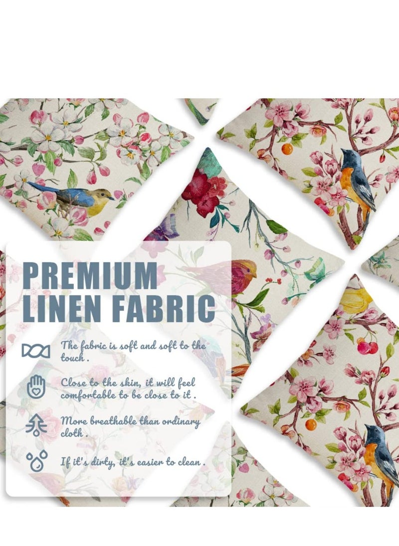Spring Floral Linen Pillowcase, a Set of 4 Pillowcases for Sofa Sofa Living Room, Home Decor Sofa Digital Printing Home Furnishing Cushion Cover - Image 3