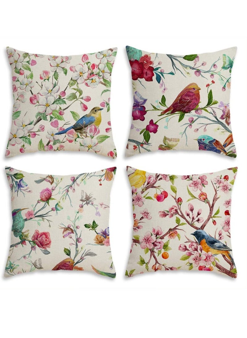 Spring Floral Linen Pillowcase, a Set of 4 Pillowcases for Sofa Sofa Living Room, Home Decor Sofa Digital Printing Home Furnishing Cushion Cover - Image 1