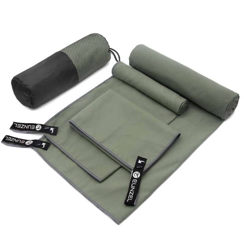 Eunzel Quick Dry Camping Towel, Microfiber Travel Towel 3 Size at 1 Pack,Fast Drying Towel Set for Camping, Beach, Gym, Sports, Yoga & Swimming Pool, Army Green - Image 1