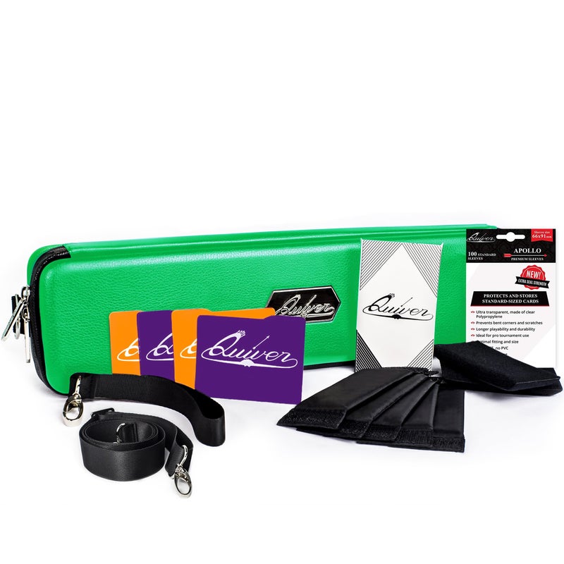 Quiver Time Green Quiver Card Carrying Case TCG Cards Deck Box Holder for Trading Cards MTG Bag Playing Card Case Wrist Shoulder Strap Dividers Separators Corner Pads 100 Apollo Sleeves - Image 2
