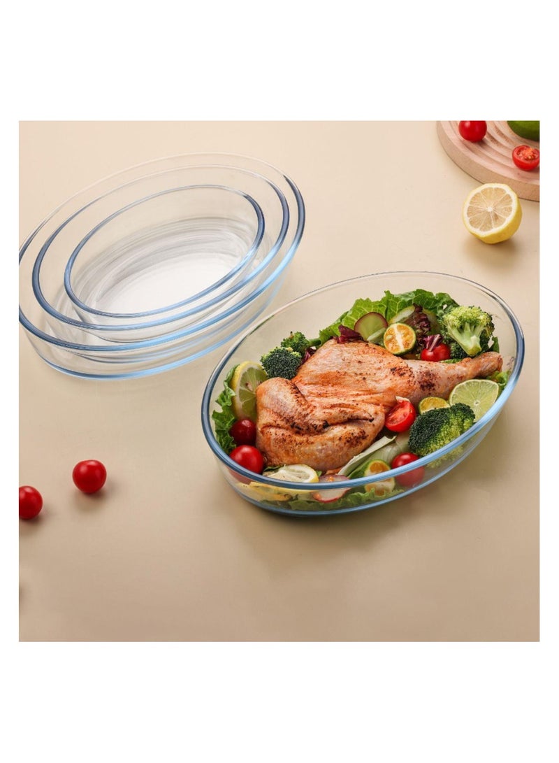Laopala 0.7L+1.6L+2.4L OVAL BAKING TRAY SET - LAOPALA Serving Bowl Oven & Microwave Safe Bowl Borosilicate Glass Clear & Borosil Glass Baking Dish - Image 1