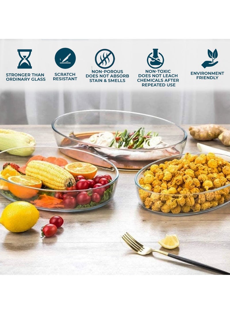 Laopala 0.7L+1.6L+2.4L OVAL BAKING TRAY SET - LAOPALA Serving Bowl Oven & Microwave Safe Bowl Borosilicate Glass Clear & Borosil Glass Baking Dish - Image 4
